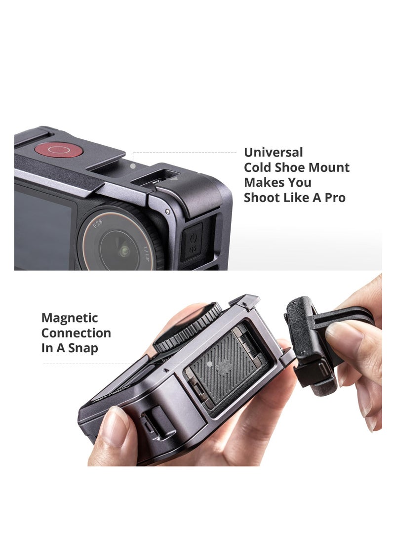 SYOSI Camera Cage Fit for DJI OSMO Action 4, Action 3, Aluminum Alloy Protective Vlogging Camera Frame for DJI, Magnetic Quick Release Connector, 1/4" Thread Connector for DJI Mic, Camera Light - Image 3