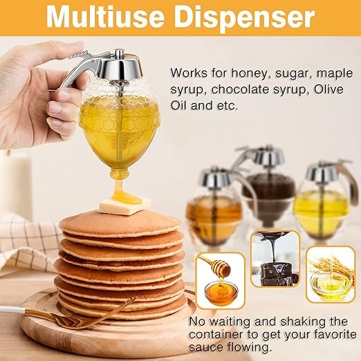 Luxansa Honey Dispenser No Drip Glass Honey Container Glass Syrup Dispenser Beautiful Shaped Honey Pot Olive Oil Dispenser Bottle Glass Honey Jar with Stand Great Decor Honey Containers - Image 3