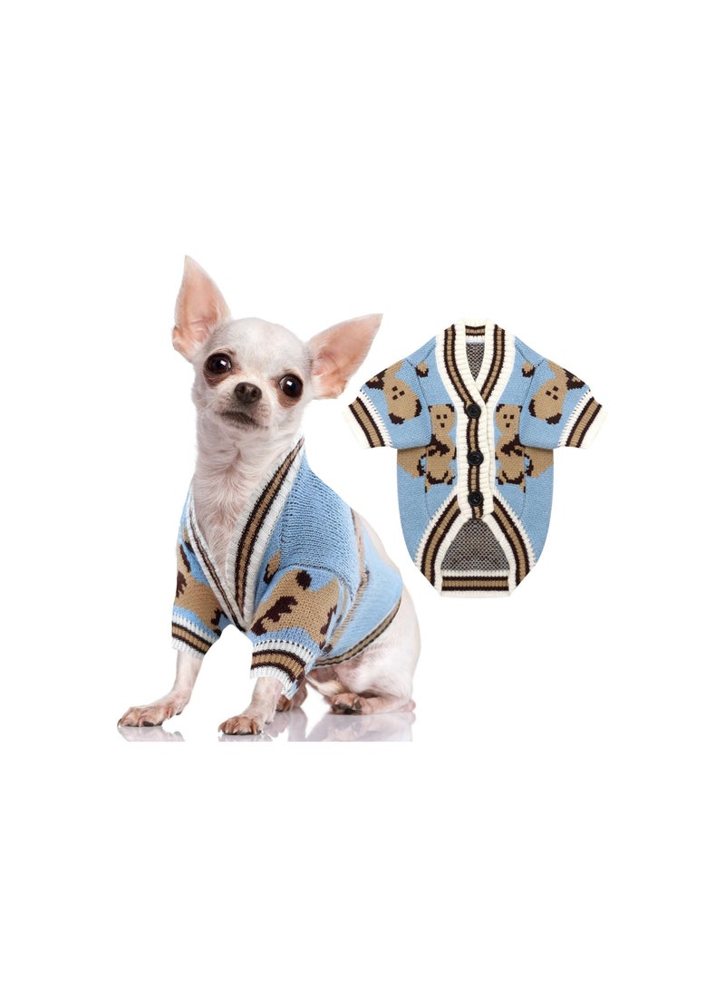 SYOSI Small Dog Jumpers, Cute Bear Dog Cardigan Sweater, for Puppy Cat Knitting Cardigan Outfits, Dog Winter Coats Warm Pet Dog Clothes Soft Knitwear Apparel, for Indoor and Outdoor Activities(Blue, L)  - Image 1