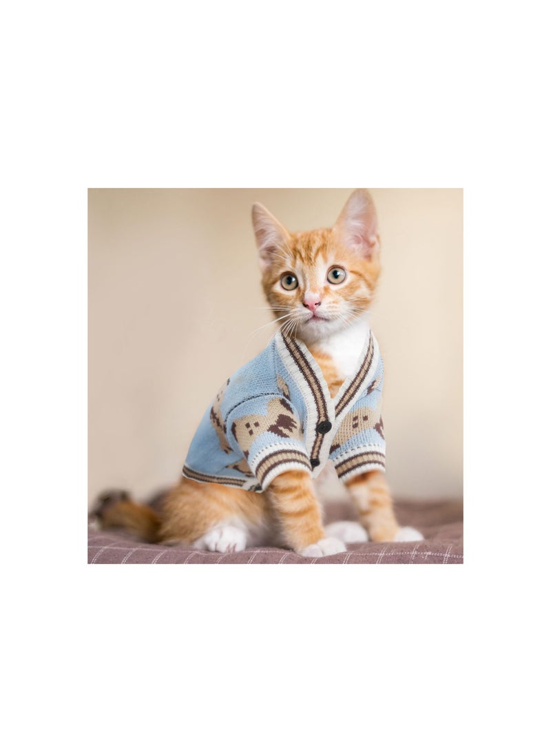 SYOSI Small Dog Jumpers, Cute Bear Dog Cardigan Sweater, for Puppy Cat Knitting Cardigan Outfits, Dog Winter Coats Warm Pet Dog Clothes Soft Knitwear Apparel, for Indoor and Outdoor Activities(Blue, L)  - Image 2