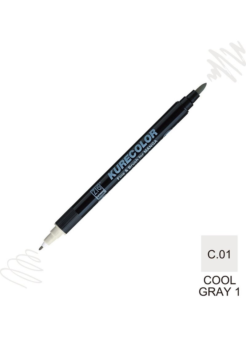 Zig Kurecolor Mangaka Fine&brush Double Sided Pen CNKC-2200 No C.01 Cool Gray 1  - Image 5