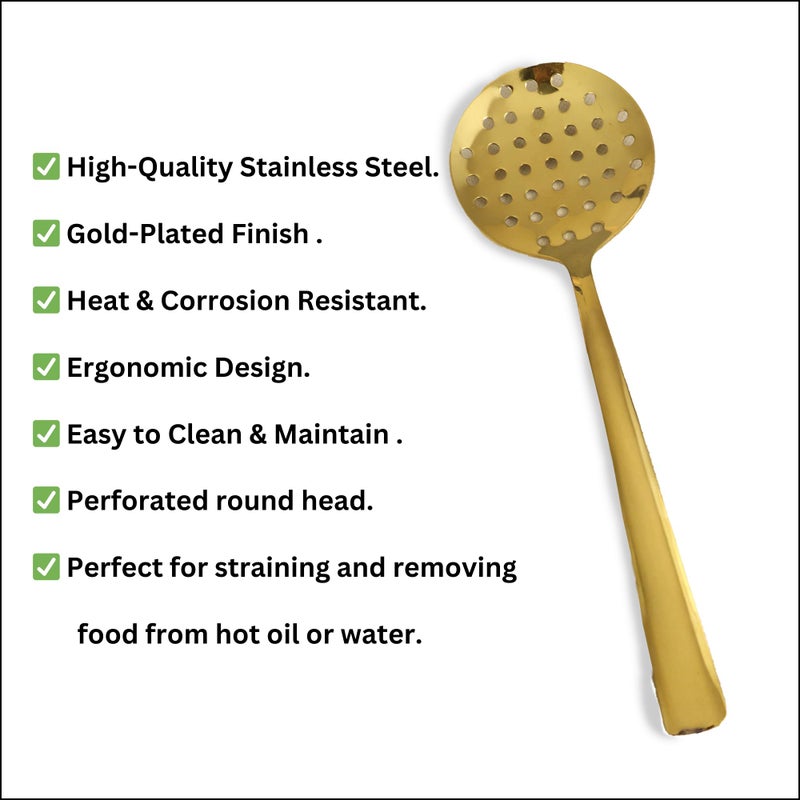 Spillbox Stainless Steel Gold PVD Plated Ladle|Dosa Karandi|Kuli Karandi|Jali Karandi|Cooking and Serving Ladle|Kitchenware|Cookware Ladle (Small Jalli Ladle) - Image 2