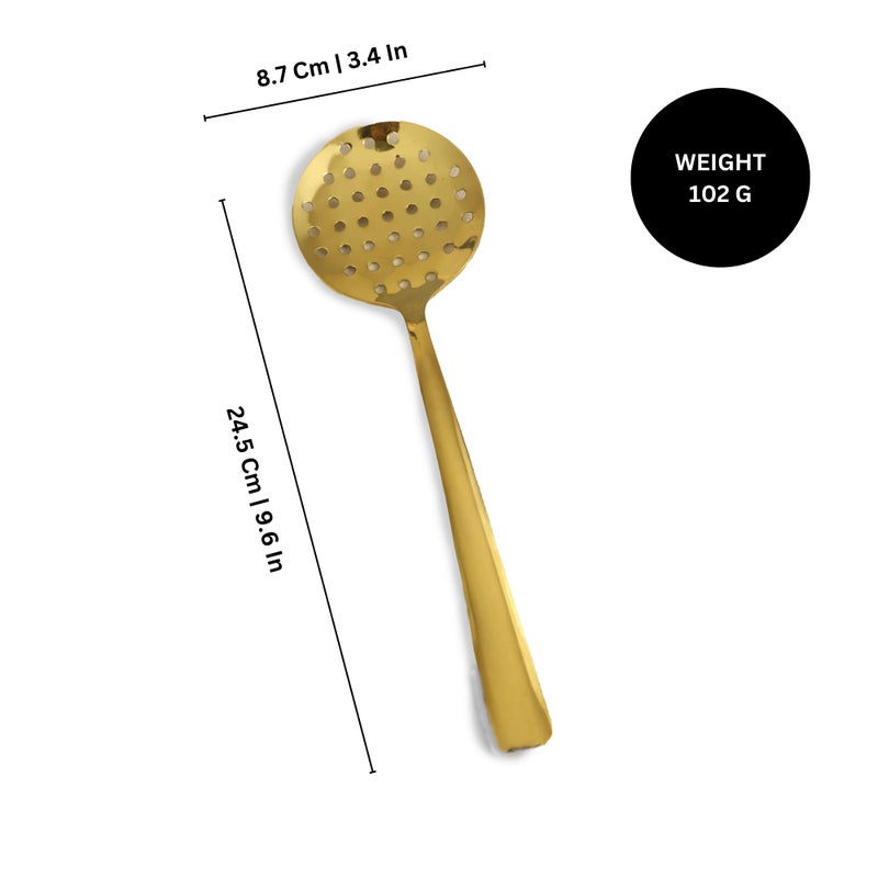 Spillbox Stainless Steel Gold PVD Plated Ladle|Dosa Karandi|Kuli Karandi|Jali Karandi|Cooking and Serving Ladle|Kitchenware|Cookware Ladle (Small Jalli Ladle) - Image 4