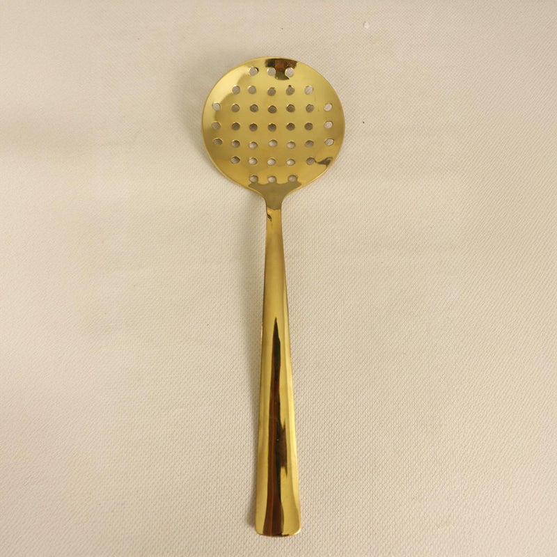Spillbox Stainless Steel Gold PVD Plated Ladle|Dosa Karandi|Kuli Karandi|Jali Karandi|Cooking and Serving Ladle|Kitchenware|Cookware Ladle (Small Jalli Ladle) - Image 1