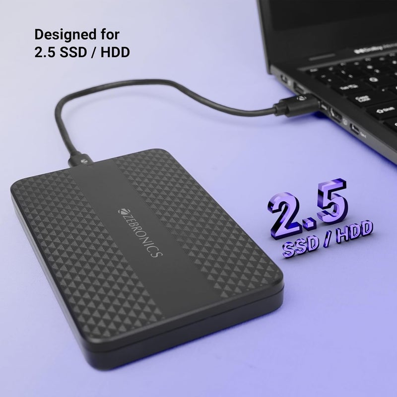 ZEBRONICS 2.5" SSD/HDD Enclosure, Max. 6TB Storage, Upto 5Gbps Transfer Speed, Tool-Free Slide Design, Type-C 3.1 Gen 1 Connector, Windows, Mac, Linux Support (CSH501) - Image 3