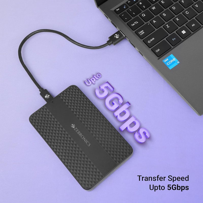 ZEBRONICS 2.5" SSD/HDD Enclosure, Max. 6TB Storage, Upto 5Gbps Transfer Speed, Tool-Free Slide Design, Type-C 3.1 Gen 1 Connector, Windows, Mac, Linux Support (CSH501) - Image 2
