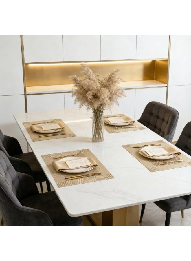 ليزيتشو ٥ قطع من مفارش المائدة، مفارش طاولة للمطبخ والطعام، مقاومة للحرارة، مانعة للانزلاق، قابلة للغسل، مصنوعة من مادة PVC، سهلة التنظيف، مصنوعة من الفينيل المنسوج (ذهبي). - Image 3