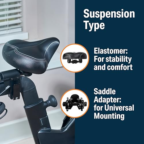 Bikeroo Extra Wide Replacement Saddle - Fits Indoor & Outdoor Bicycles - Steel Spring & Elastomer Suspension - Center Cutout - Memory Foam - Indoor - Image 4