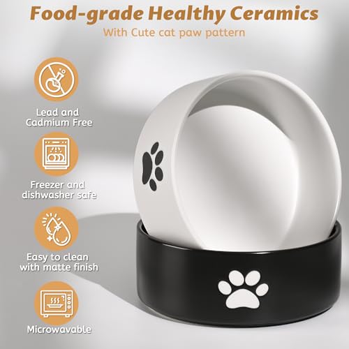 Kitwinney Dog Bowls, Non Slip Heavy Ceramic Dog Food and Water Bowl, Pet Feeding Bowl for Cats, Puppies and Small Dogs (2 Bowls+ 1 Stand-Black and White, 5.1 Inches) - Image 4