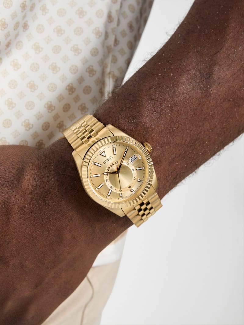 GUESS ساعة يد متعددة الوظائف للرجال جادن بتصميم ذهبي GW0977G2 42 مم - Image 4