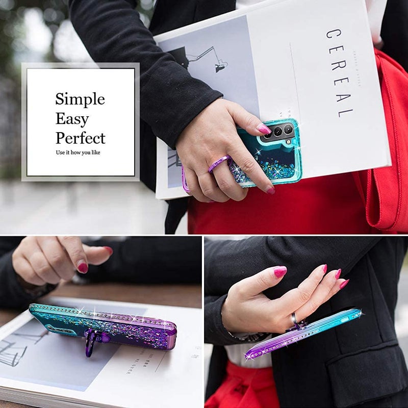 Silverback for Samsung Galaxy S21 Case, Moving Liquid Holographic Sparkle Glitter Case with Kickstand, Girls Women Bling Diamond Ring Protective Case for Galaxy S21 5G -Purple - Image 5