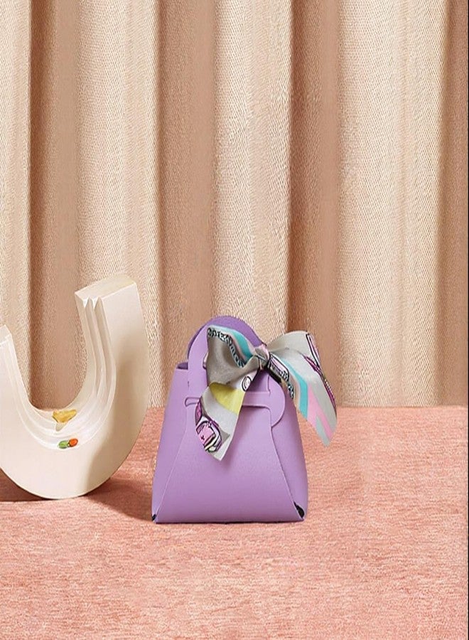 CALFOVERA 12 Pack Reusable PU Leather Party Favor Boxes with Handle Ribbon Purple Treat Candy Wrapping Bags Mini Gift Handbags for Wedding Baptism Birthday Halloween Party Decoration Supplies - Image 4