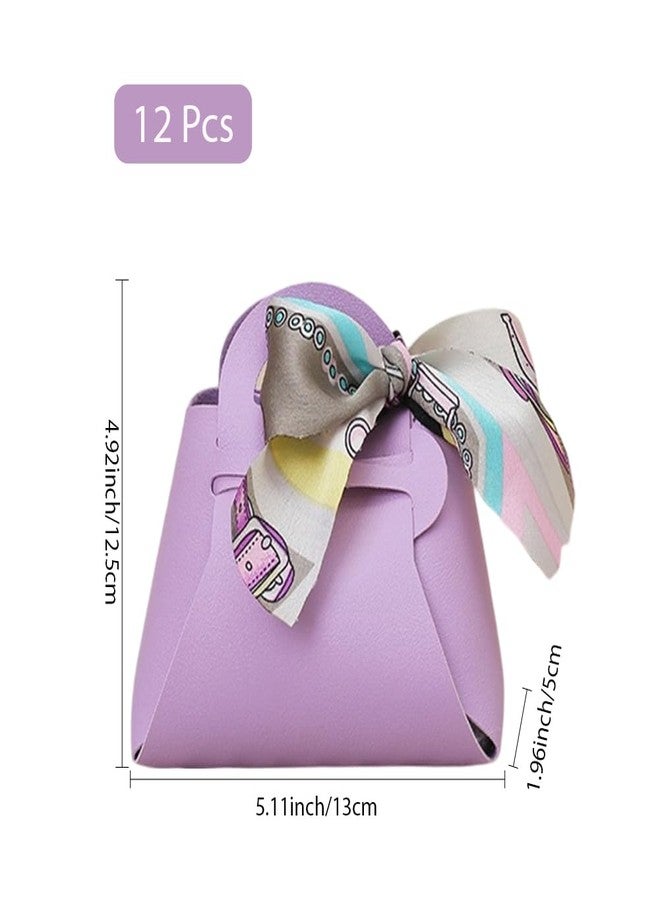 CALFOVERA 12 Pack Reusable PU Leather Party Favor Boxes with Handle Ribbon Purple Treat Candy Wrapping Bags Mini Gift Handbags for Wedding Baptism Birthday Halloween Party Decoration Supplies - Image 2