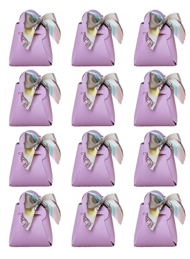CALFOVERA 12 Pack Reusable PU Leather Party Favor Boxes with Handle Ribbon Purple Treat Candy Wrapping Bags Mini Gift Handbags for Wedding Baptism Birthday Halloween Party Decoration Supplies - Image 5