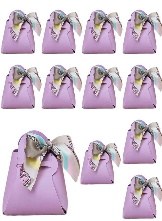 CALFOVERA 12 Pack Reusable PU Leather Party Favor Boxes with Handle Ribbon Purple Treat Candy Wrapping Bags Mini Gift Handbags for Wedding Baptism Birthday Halloween Party Decoration Supplies - Image 1