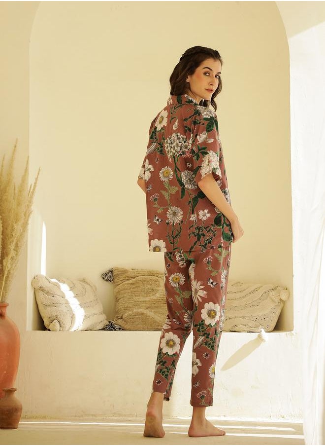 sanskrutihomes - Floral Printed Cotton Shirt and Pyjama Set by Styli - Image 1