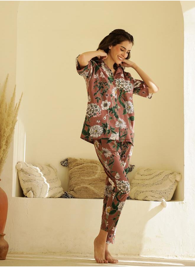 sanskrutihomes - Floral Printed Cotton Shirt and Pyjama Set by Styli - Image 1