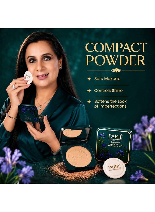 Parul Garg Beauty PARIE Compact | Oil Control Face Powder for Daily Wear | SPF 10 PA++, Matte Finish, Pore Blur, Vitamin E & Shea Butter | Includes Puff Applicator (Medium, 9g) - Image 4