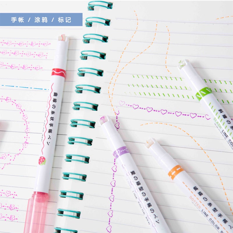 Star seedling linear pen roller design quick-drying lace pen key mark hand-painted outline curve fluorescent pen marker pen S-7008A-6 Regular six-line six-color linear pen - Image 4