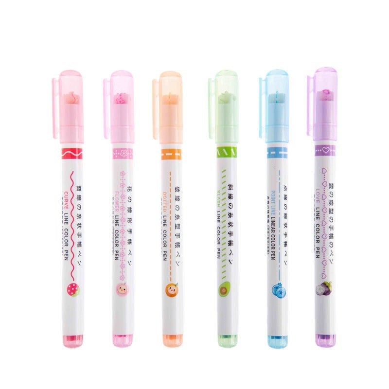 Star seedling linear pen roller design quick-drying lace pen key mark hand-painted outline curve fluorescent pen marker pen S-7008A-6 Regular six-line six-color linear pen - Image 3