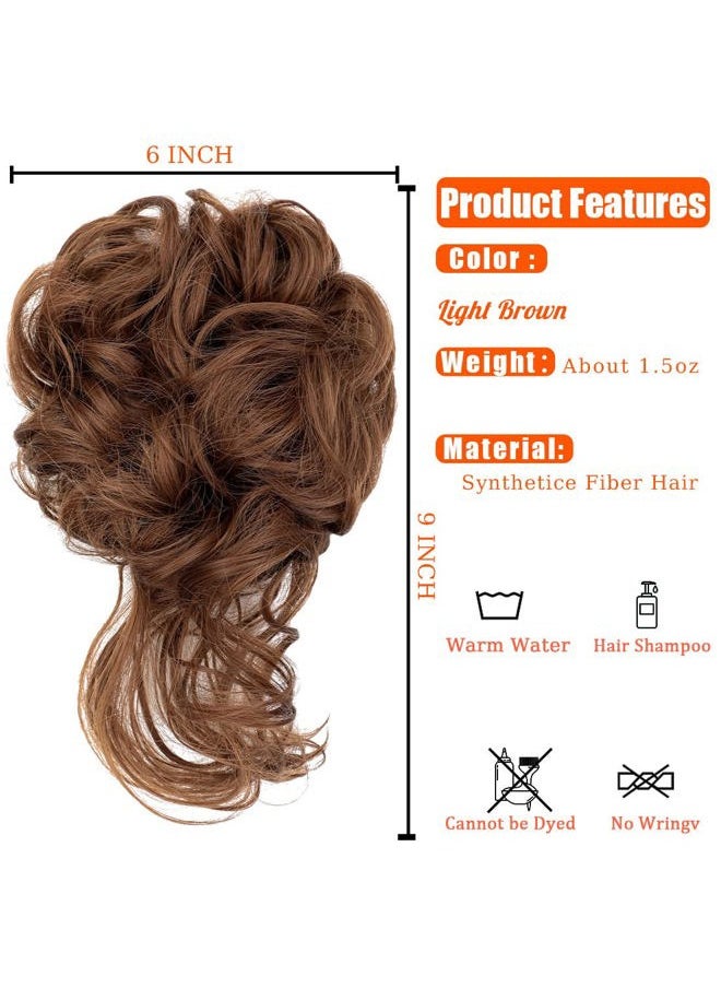 Qunlinta Messy Bun Hair Piece,Qunlinta Long Wavy Tousled Updo Hair Bun Extensions Wavy Hair Wrap Ponytail Hairpieces Hair Scrunchies with Elastic Hair Band for Women Girls -Light Brown  - Image 3
