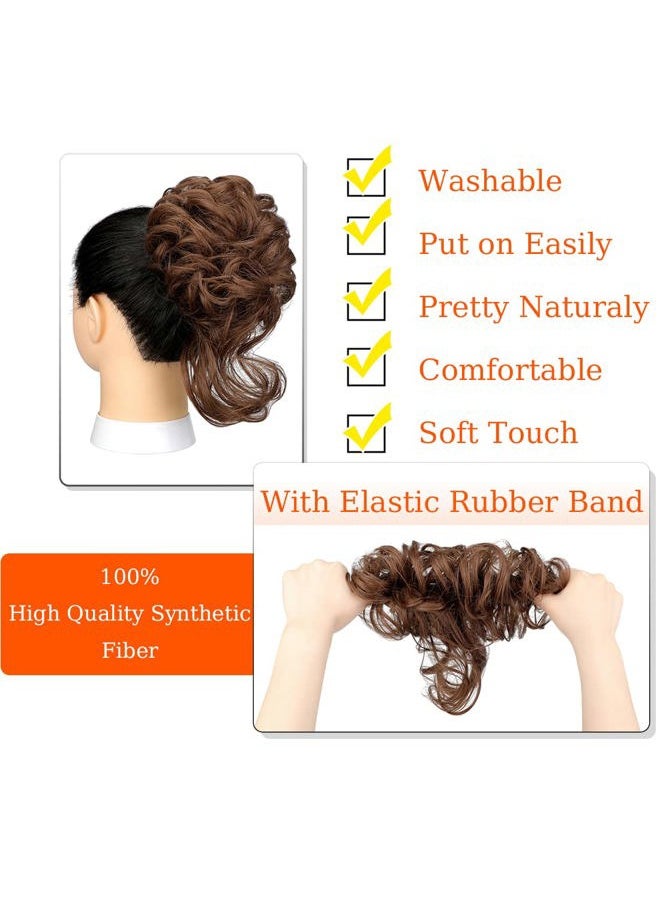 Qunlinta Messy Bun Hair Piece,Qunlinta Long Wavy Tousled Updo Hair Bun Extensions Wavy Hair Wrap Ponytail Hairpieces Hair Scrunchies with Elastic Hair Band for Women Girls -Light Brown  - Image 2