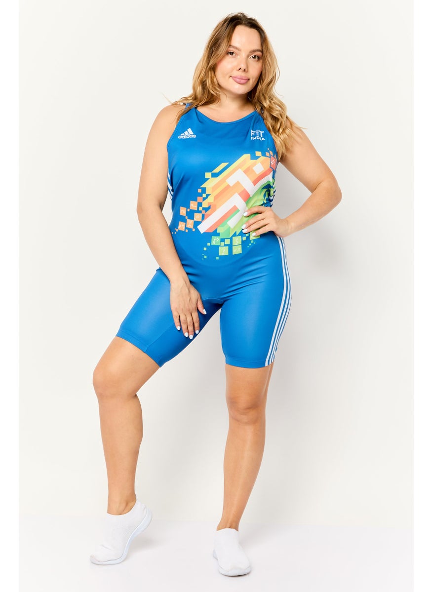 Adidas Women Sportswear Fit Sleeveless Cycling Leotard, Blue  - Image 2