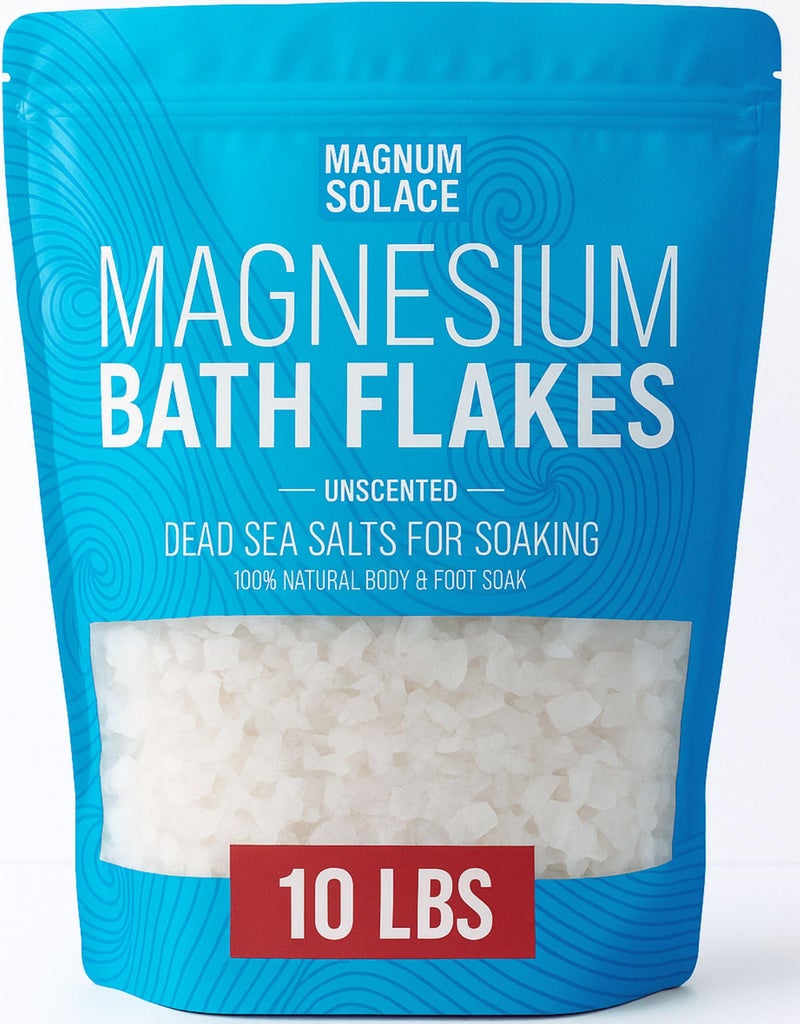 Magnum Solace Magnesium Flakes for Bath - Magnesium Chloride Flakes - Dead Sea Salts for Soaking, 10 LBS - Image 1