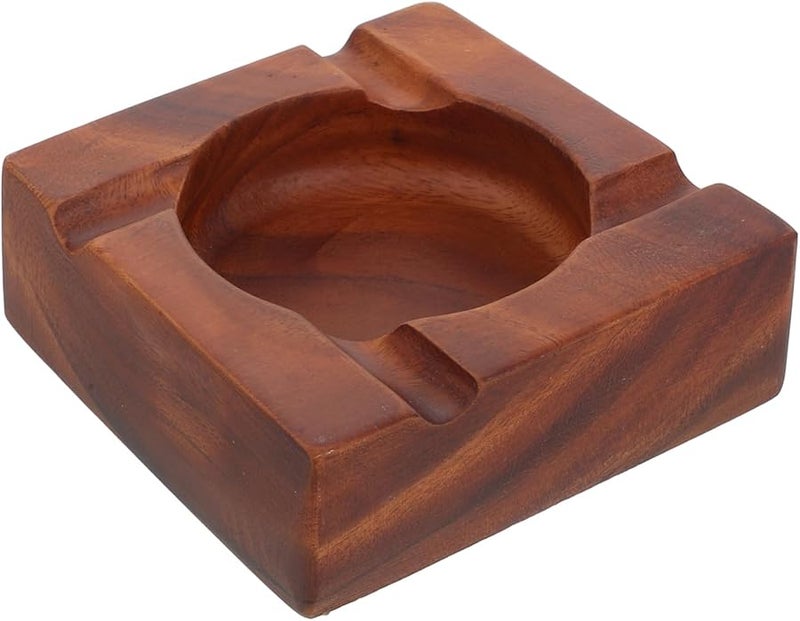 Solid Walnut Large Capacity Ashtray with Detailed Carving for Indoor Outdoor Use - Image 1