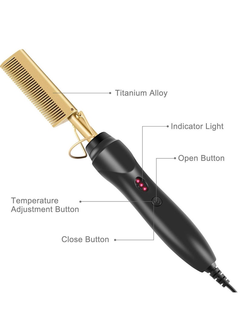ELTRAZONE Hot Comb,450F Adjustable Temperature Hair Straightener Anti-Scald Heat Pressing Combs,Ceramic Electric Fast Heating Hair Straightening Comb,Curling Iron with Dual Voltage Auto and Shut-Off  - Image 2