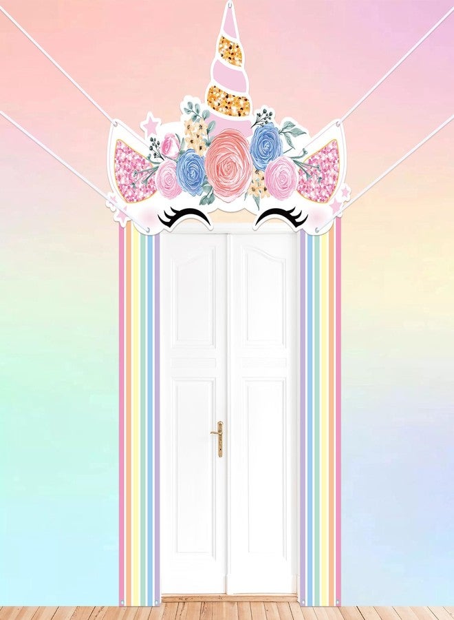 Oitnlaughter Unicorn Party Door Banner Rainbow Unicorns Birthday Porch Banner Backdrop Decoration Unicorn Party Photography Backdrop Rainbow Magical Horse Large Door Cover for Birthday Baby Shower Hanging Supplies - Image 1