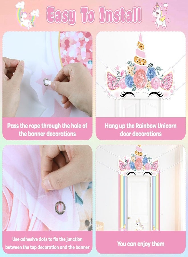 Oitnlaughter Unicorn Party Door Banner Rainbow Unicorns Birthday Porch Banner Backdrop Decoration Unicorn Party Photography Backdrop Rainbow Magical Horse Large Door Cover for Birthday Baby Shower Hanging Supplies - Image 4