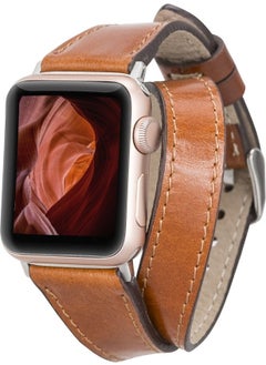 Apple Watch Compatible Leather Band 42-44-45MM Slim Double Tour Qua RST2EF Tan