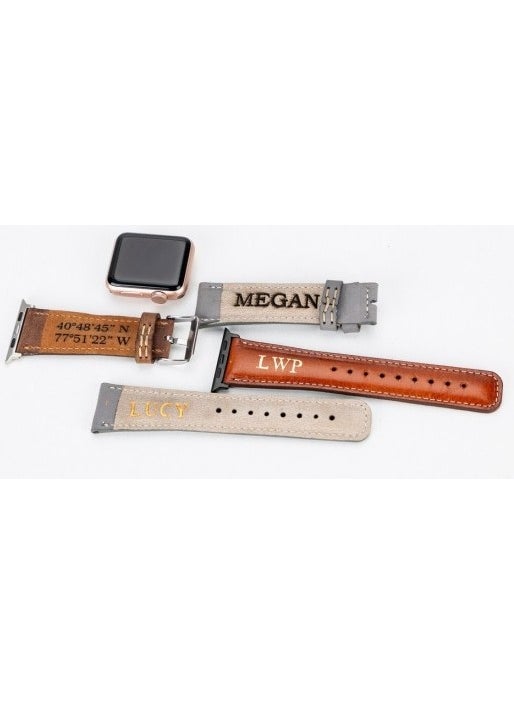 BOULETTA - Apple Watch Compatible Leather Band 42-44-45MM Slim Double Tour Qua RST2EF Tan - Image 1