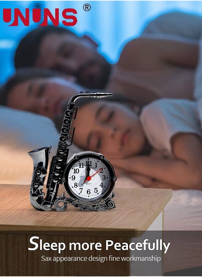 UNUNS - Sax Shape Alarm Clock,Vintage Table Clock Desktop Ornament For Home Office Bedroom,Creative Desk Clocks 13x18x4.5cm - Image 1