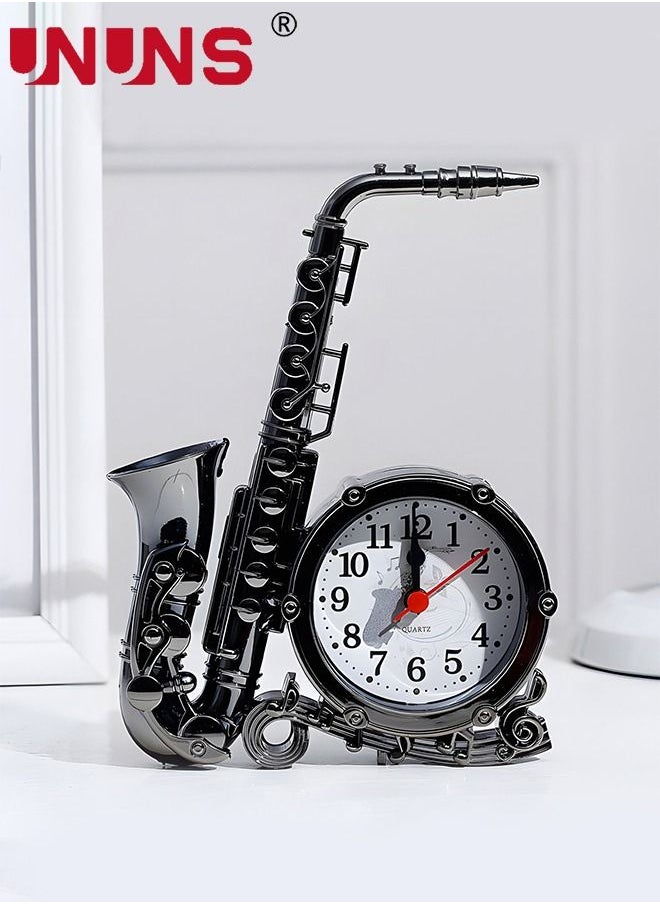 UNUNS - Sax Shape Alarm Clock,Vintage Table Clock Desktop Ornament For Home Office Bedroom,Creative Desk Clocks 13x18x4.5cm - Image 1