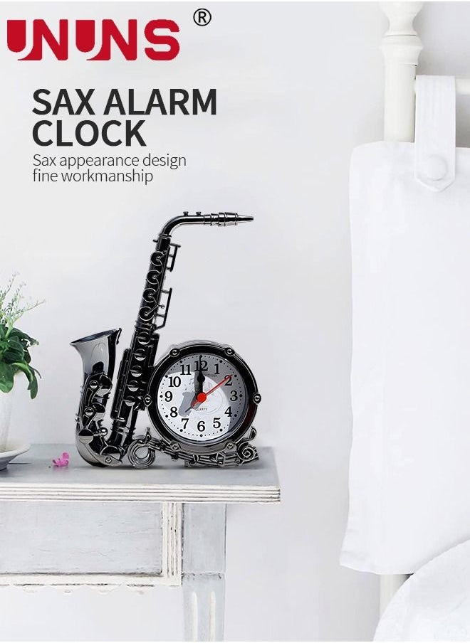 UNUNS - Sax Shape Alarm Clock,Vintage Table Clock Desktop Ornament For Home Office Bedroom,Creative Desk Clocks 13x18x4.5cm - Image 1