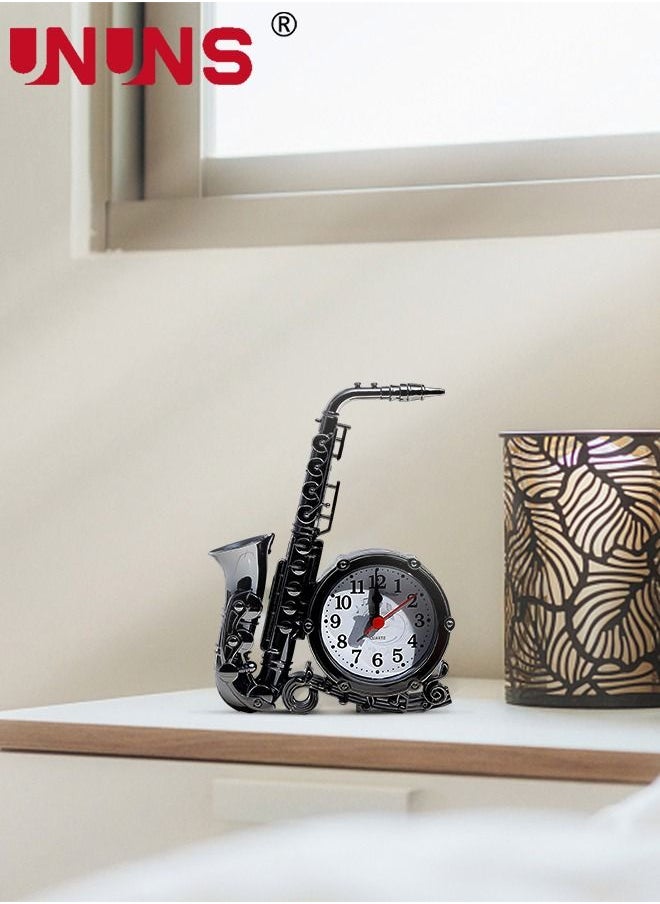 UNUNS - Sax Shape Alarm Clock,Vintage Table Clock Desktop Ornament For Home Office Bedroom,Creative Desk Clocks 13x18x4.5cm - Image 1