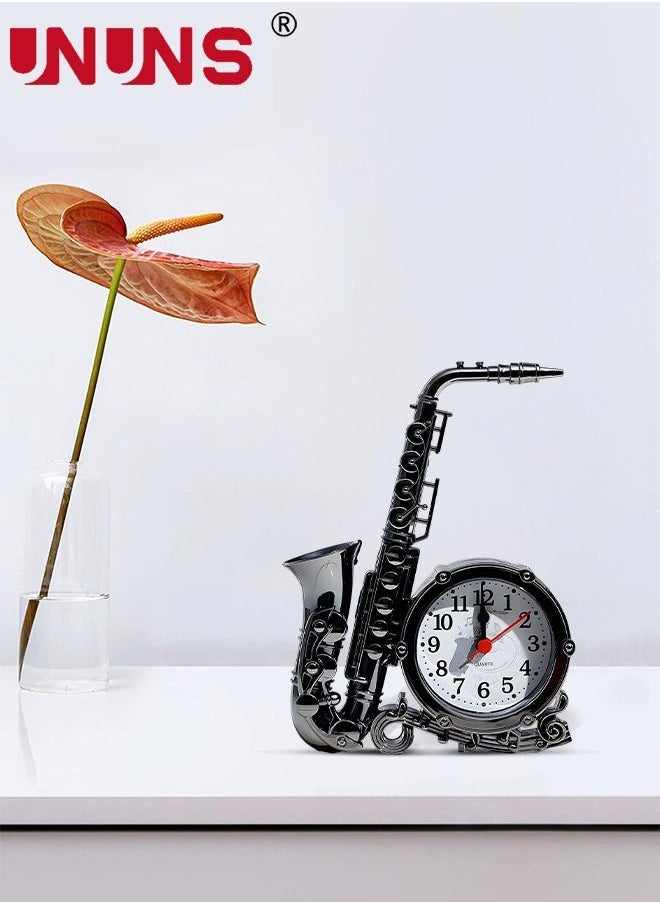 UNUNS - Sax Shape Alarm Clock,Vintage Table Clock Desktop Ornament For Home Office Bedroom,Creative Desk Clocks 13x18x4.5cm - Image 1
