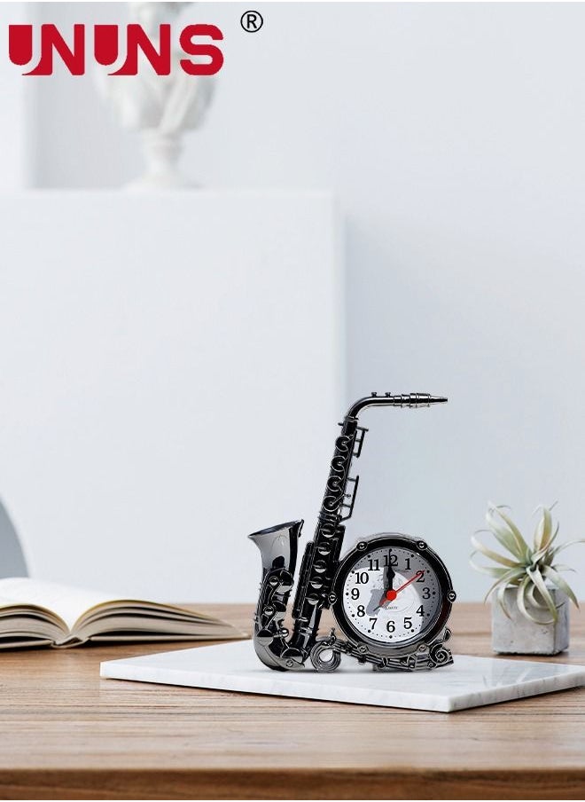 UNUNS - Sax Shape Alarm Clock,Vintage Table Clock Desktop Ornament For Home Office Bedroom,Creative Desk Clocks 13x18x4.5cm - Image 1