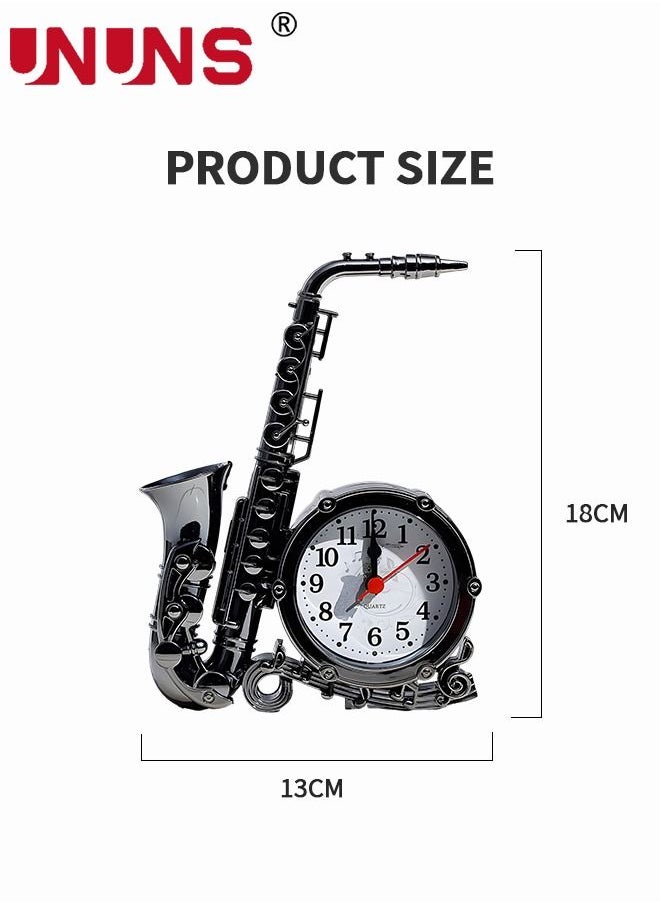 UNUNS - Sax Shape Alarm Clock,Vintage Table Clock Desktop Ornament For Home Office Bedroom,Creative Desk Clocks 13x18x4.5cm - Image 1