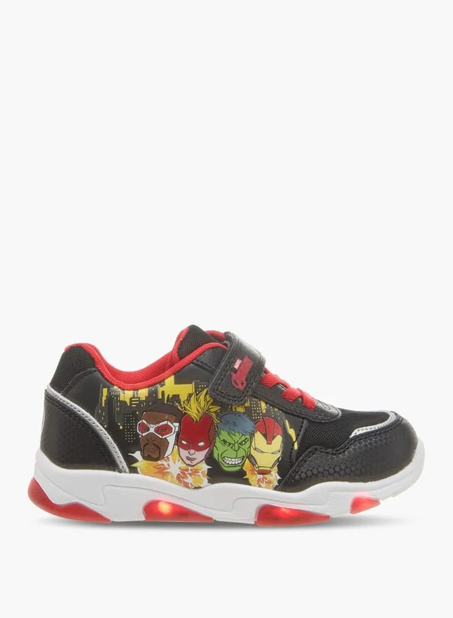MARVEL Boys Avengers Print Light-Up Sneakers with Hook and Loop Closure