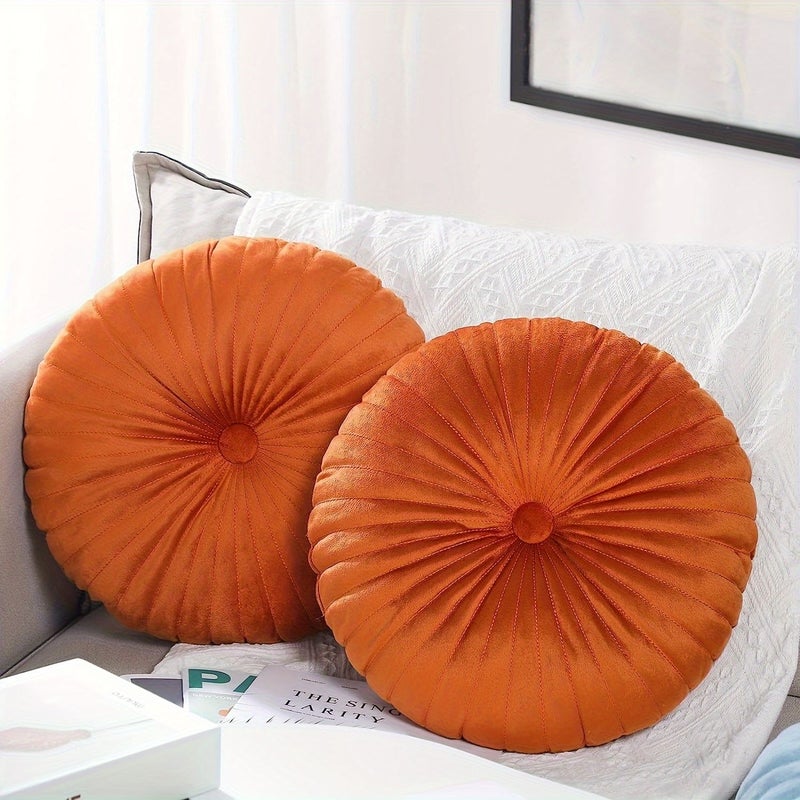 Coffee 40x40cm Round Plush Throw Pillow For Sofa Cushion Simple Pumpkin Decoration - Image 1