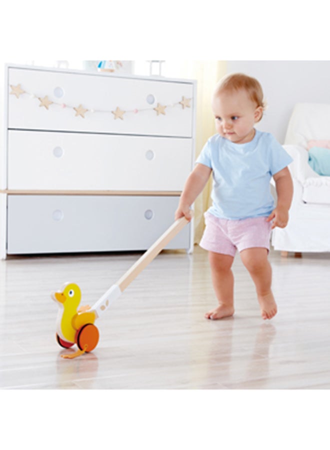 Hape Ducky Push Pal – Wooden Baby Walker Toy for Toddlers 12M+, Wobbling Duck with Flapping Wings, Quiet Rubber Wheels, Non-Toxic Learning to Walk Sensory Toy - Image 2