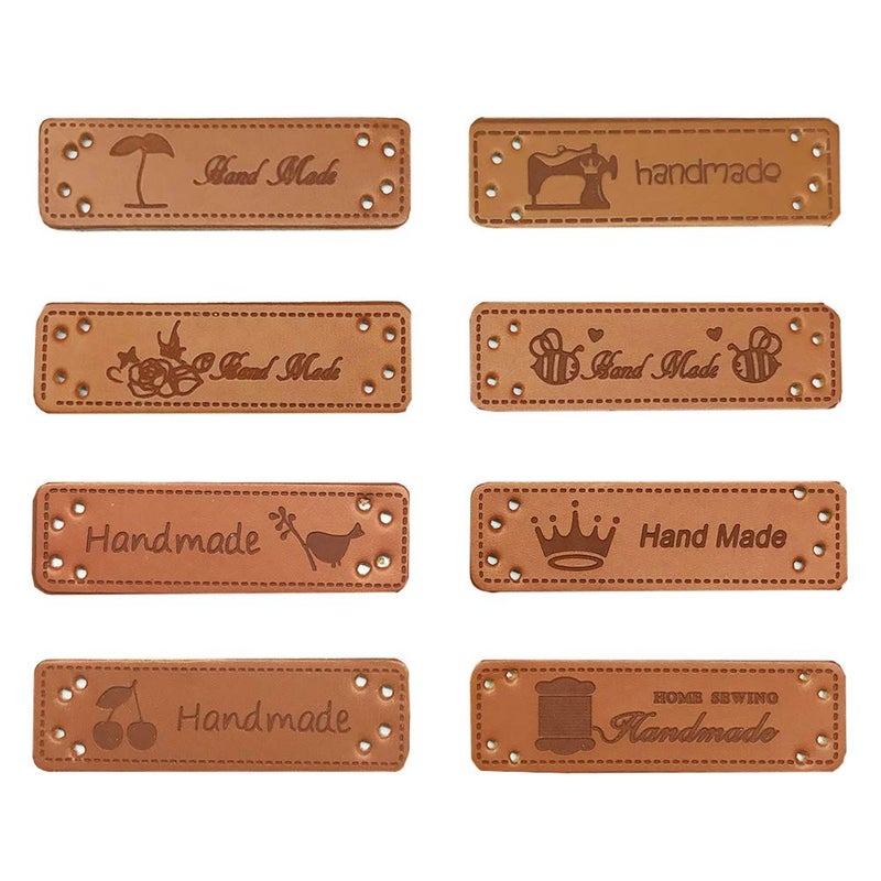 Juland 40PCS PU Leather Label Clothing Hand Made Label Handmade Embossed Tag with Holes Embellishment Knit DIY Accessories for Jeans Bags Shoes Hat â€“ 1.5x5cm