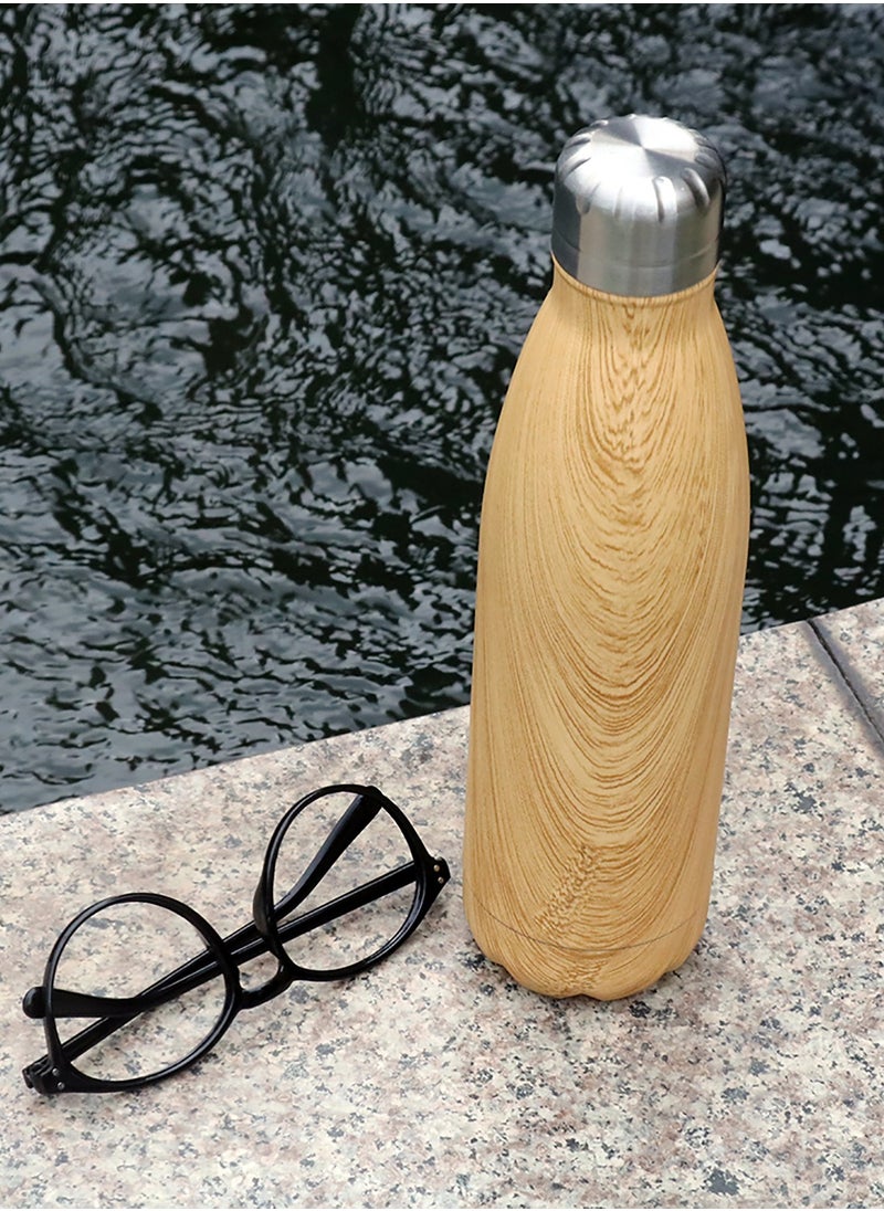 Hans Larsen GEYER - Hans Larsen Stainless Steel Water Bottle with Wood Print - Yellow  - Image 1