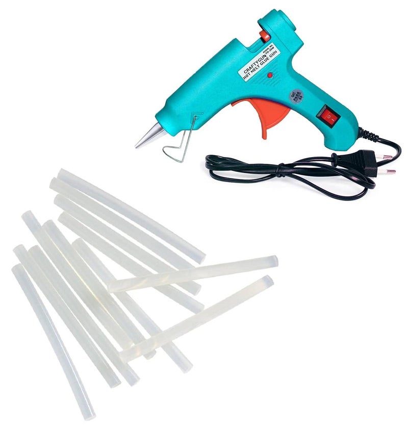 CRAFTYGUN TURQUOISE MINI 20 WATT HOT MELT GLUE GUN WITH 12 GLUE STICKS - Image 1