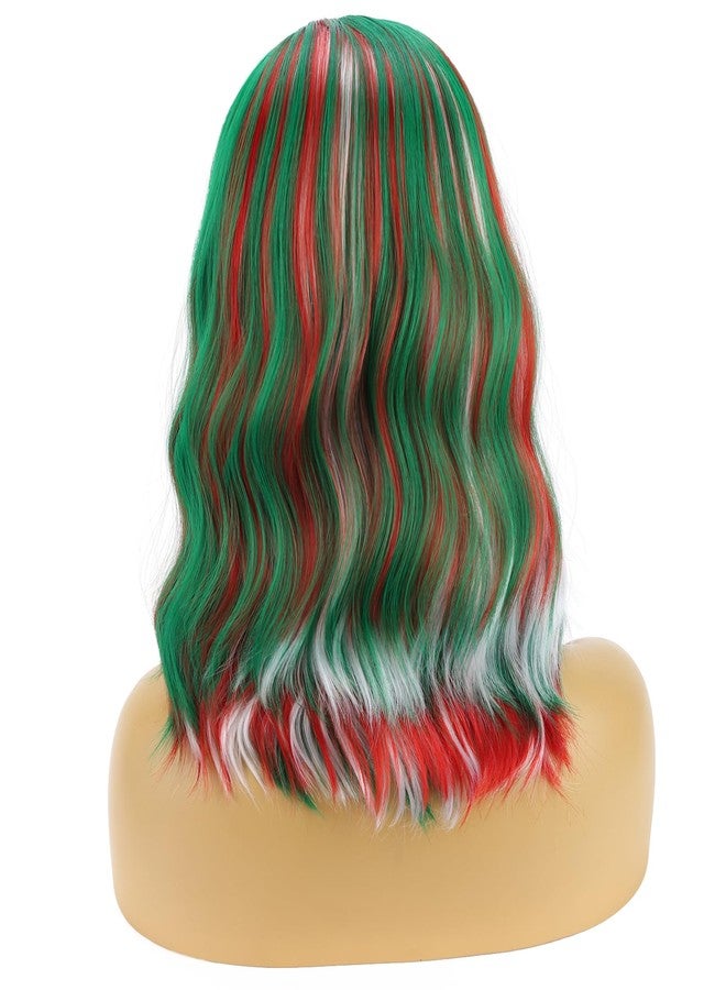 BERON Women Christmas Wig Short Red White and Green Curly Wavy Wig Girls Side Part Heat Resistant Synthetic Wig for Cosplay Costume Daily Party - Image 4