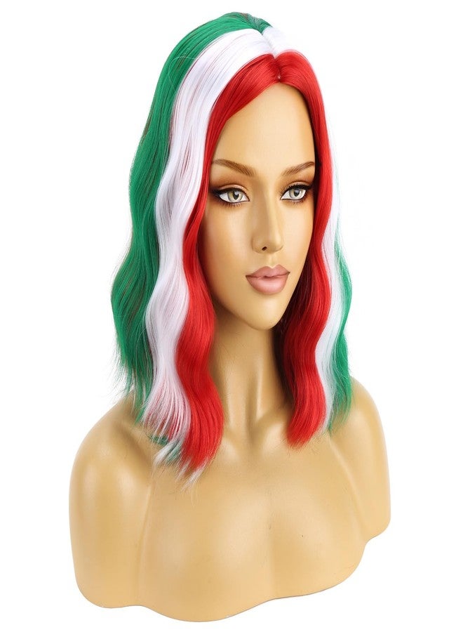 BERON Women Christmas Wig Short Red White and Green Curly Wavy Wig Girls Side Part Heat Resistant Synthetic Wig for Cosplay Costume Daily Party - Image 3