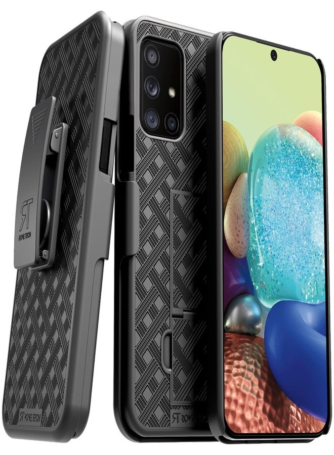 ROME TECH Designed for Samsung Galaxy A71 5G UW Case with Belt Clip Holster - Kickstand Cover Phone Case - Black - Image 1